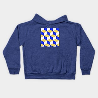 Blue Yellow 3D-Look Cubism Geometric Pattern Kids Hoodie